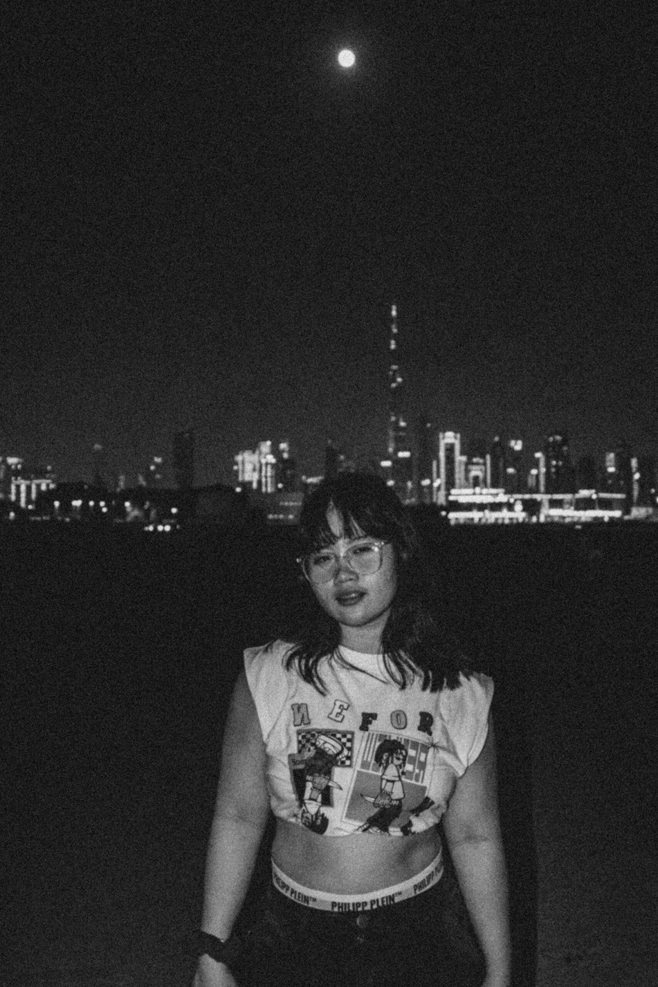Night portrait with city skyline