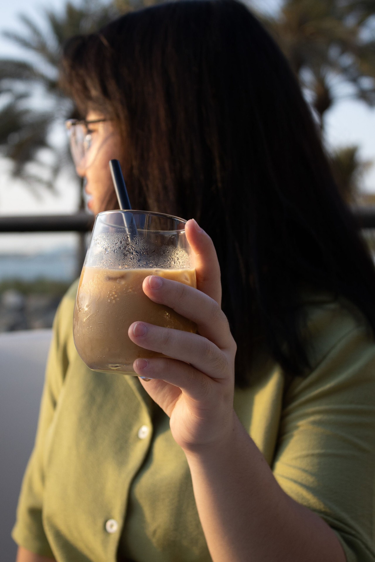 Iced coffee at golden hour