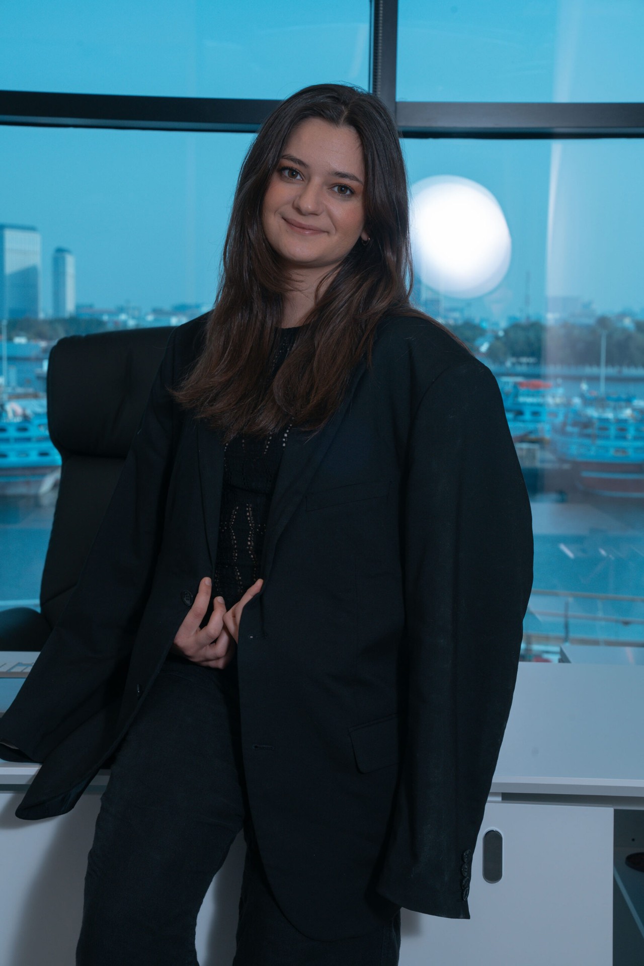 Office portrait with harbor view